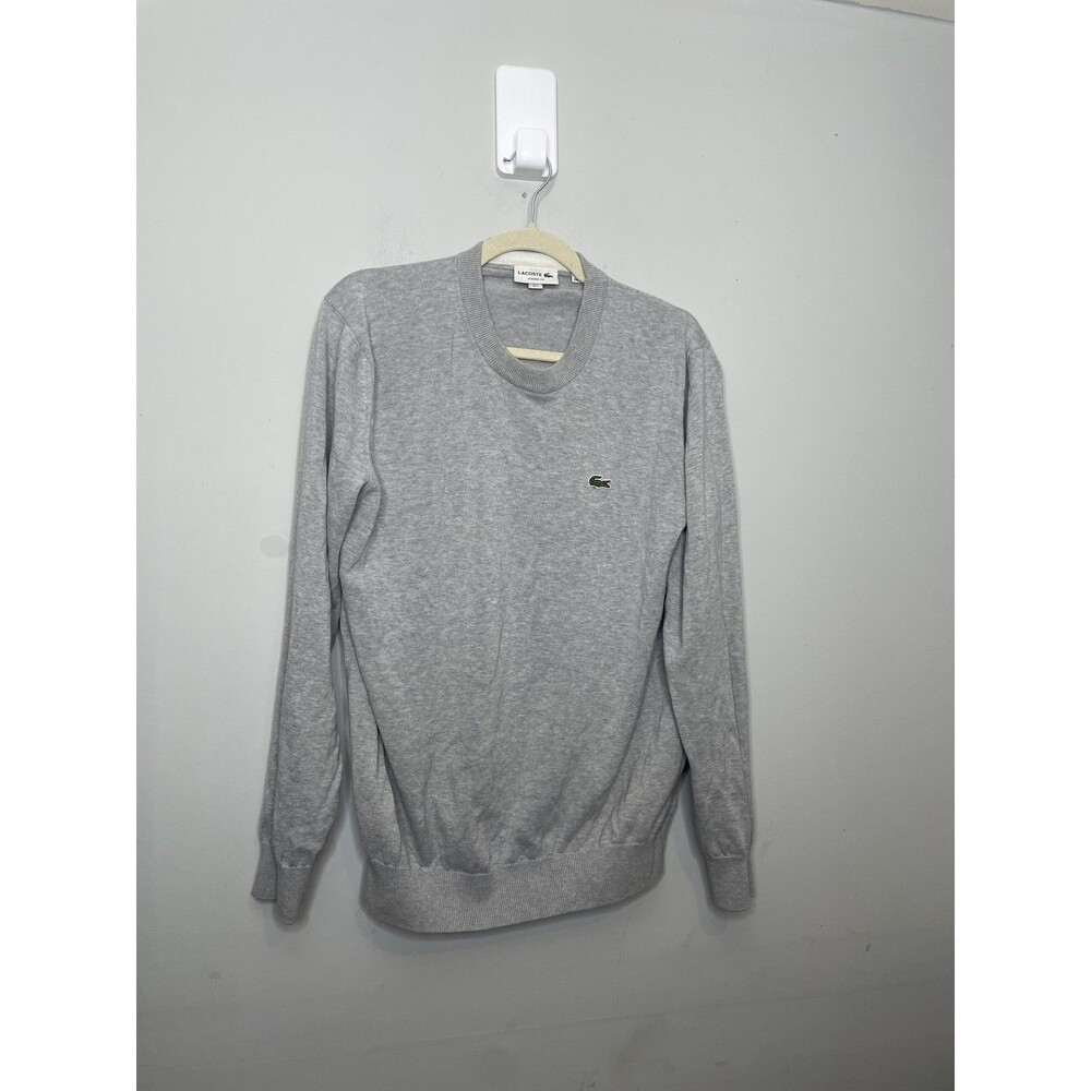 Lacoste Sweater Mens Large Gray 100% Cotton Crew Neck Classic Fit Logo Pullover